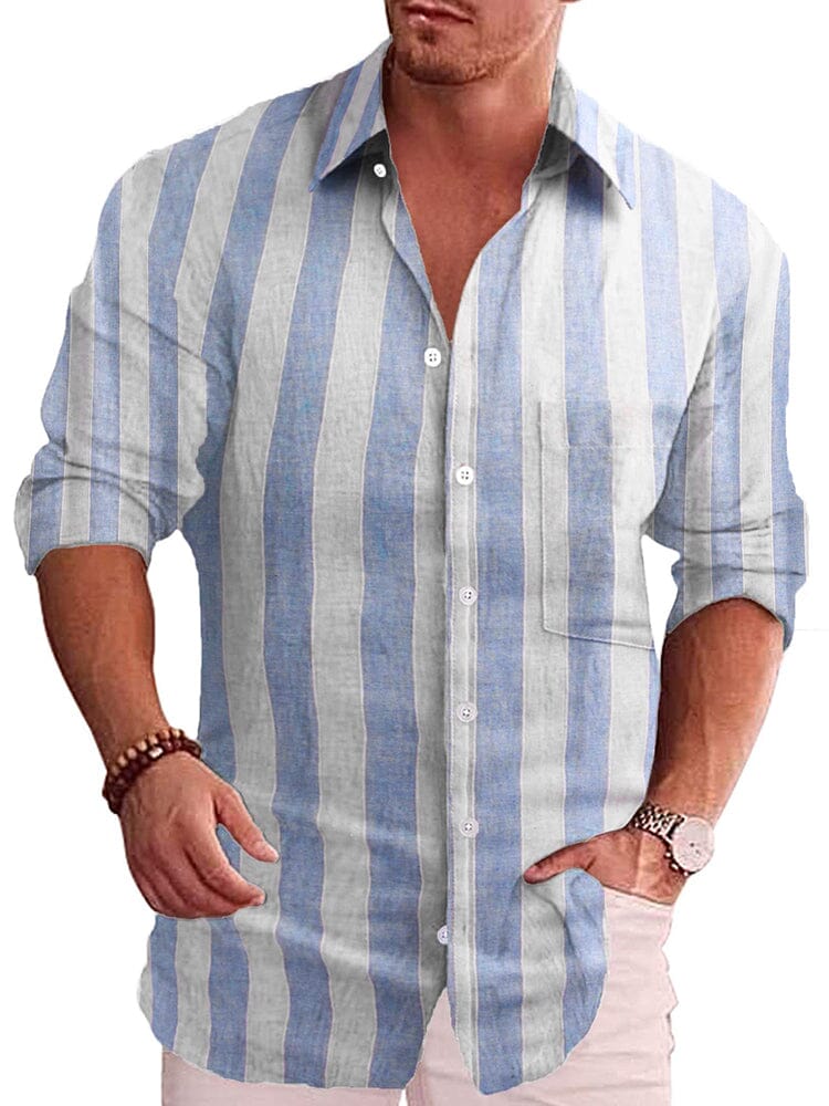 Classic Casual Printed Button Down Cotton Linen Shirt (Us Only) Shirts coofandy Blue S 
