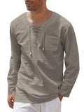 Breathable Solid Drawstring Cotton Linen Shirt (US Only) Shirts coofandy Brown S