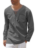 Breathable Solid Drawstring Cotton Linen Shirt (US Only) Shirts coofandy Charcoal S