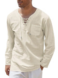 Breathable Solid Drawstring Cotton Linen Shirt (US Only) Shirts coofandy Cream S