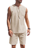 Casual 2 Piece Linen Drawstring Tank Top Sets (US Only) Sets coofandy Cream S