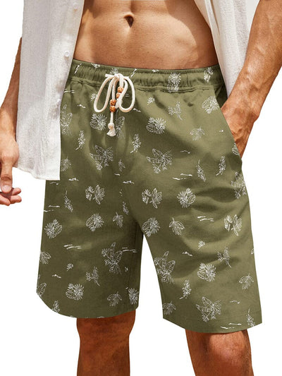 Casual Printed Linen Holiday Shorts (US Only) Shorts coofandy Green S 