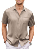 Casual Silk Satin Short Sleeve Shirt (US Only) Shirts coofandy Khaki S