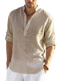 Coofandy Cotton Linen Style Henley Shirt (US Only) Shirts coofandy Khaki M