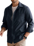 Long Sleeve Button Down Flannel Shirt (US Only) Shirts COOFANDY Store Navy Blue M