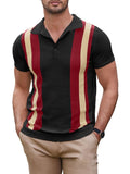 Vintage Stripe Short Sleeve Knitted Polo Shirt (US Only) Polos COOFANDY Store Navy Blue & Red S