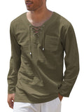 Breathable Solid Drawstring Cotton Linen Shirt (US Only) Shirts coofandy Olive S