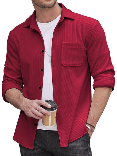 Casual Lightweight Corduroy Shirt (US Only) Button-Down Shirts COOFANDY Store Red S 
