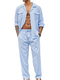 2-Piece Cozy Button Down Cotton Linen Sets (US Only) Sets COOFANDY Store Sky Blue S