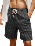 Casual Printed Linen Holiday Shorts (US Only) Shorts coofandy Stripe Black S