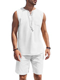 Casual 2 Piece Linen Drawstring Tank Top Sets (US Only) Sets coofandy White S