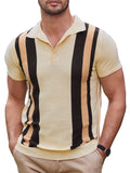 Vintage Stripe Short Sleeve Knitted Polo Shirt (US Only) Polos COOFANDY Store White & Black S