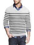 Casual Ribbed Knitted Pullover Sweater (US Only) Sweater coofandy White Stripe S