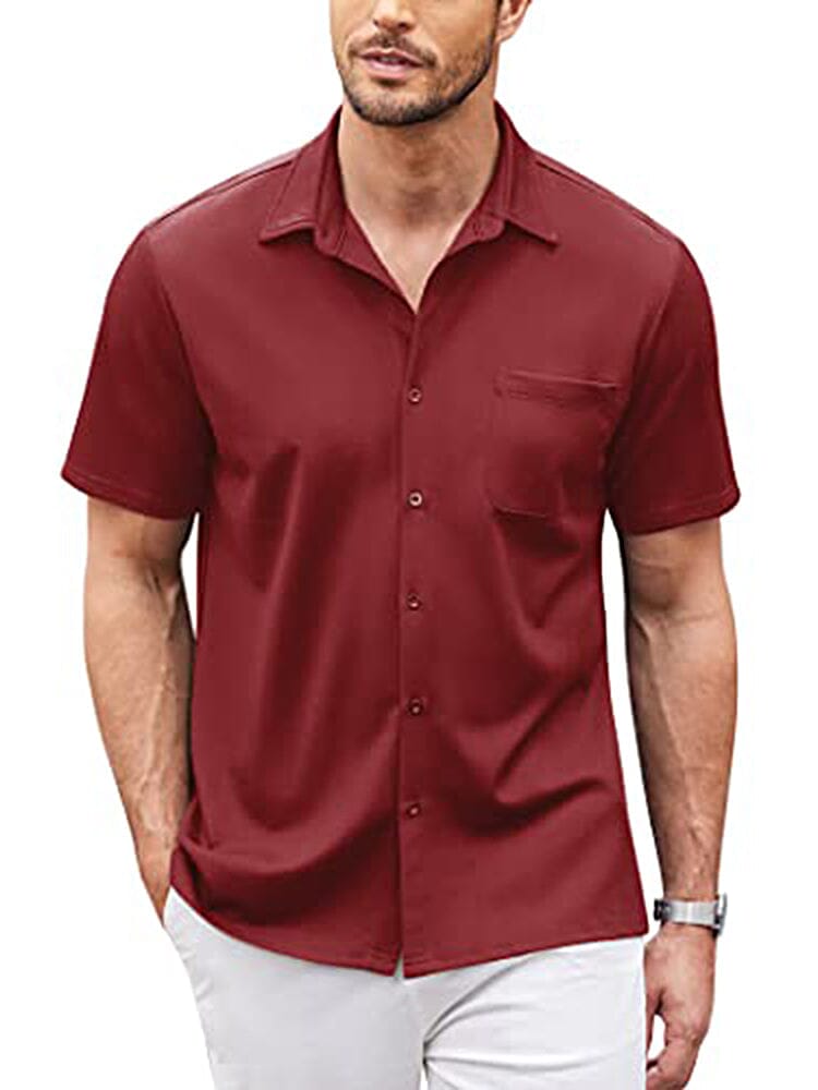 Casual Regular Fit Button Down Shirt (US Only) Shirts Coofandy's Wine Red S 