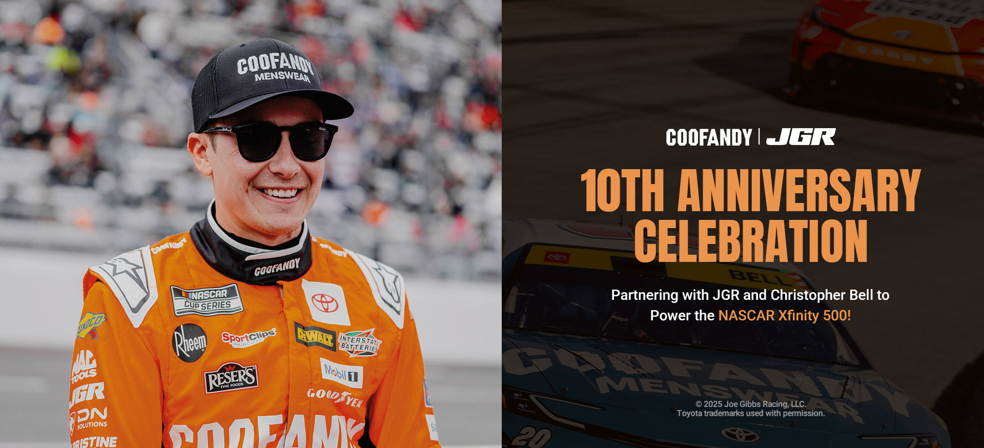 COOFANDY 10th Anniversary Celebration: Partnering with JGR and Christopher Bell to Power the NASCAR Xfinity 500!