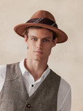 Flat Brim Fedora Hat with Kirchief Hat coofandy 