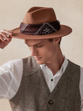 Flat Brim Fedora Hat with Kirchief Hat coofandy 