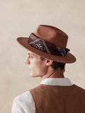 Flat Brim Fedora Hat with Kirchief Hat coofandy 
