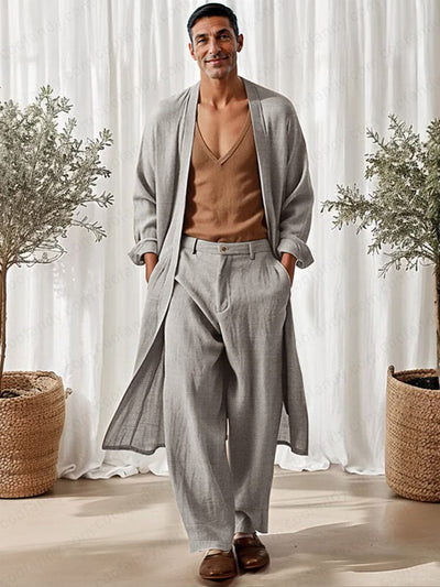 Casual 100% Cotton 2-Piece Kimono Set Sets coofandy Grey M 