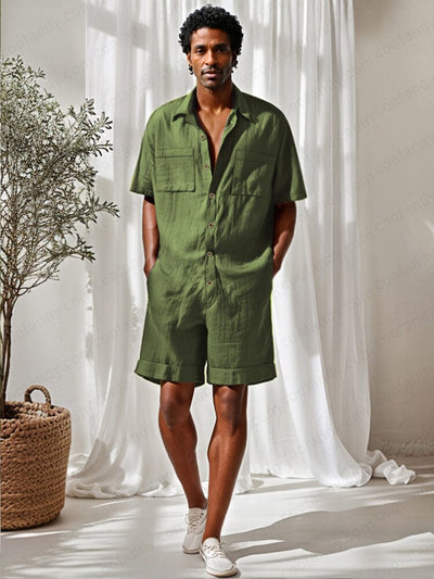 Leisure 100% Cotton Short Jumpsuit Jumpsuit coofandy Army Green M 