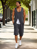 Fake Two-Piece Tank Top Shorts Set Sets coofandy Dark Grey M 