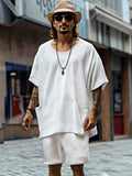 Relaxed Fit Textured T-shirt Shorts Set Sets coofandy White M 