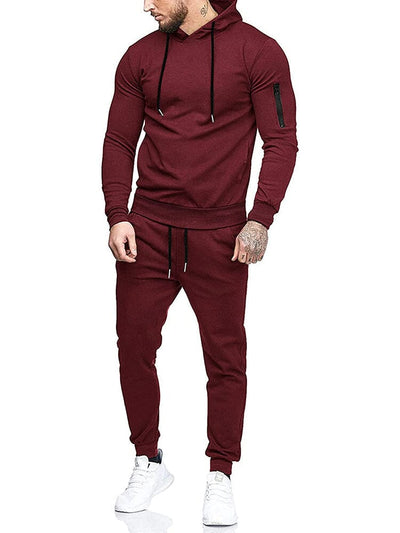 Casual 2-Piece Hooded Running Sport Suit Sets (US Only) Sports Set COOFANDY Store Wine Red S 