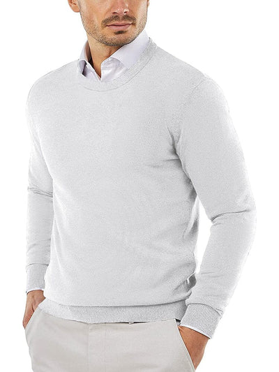 Crew Neck Slim Fit Pullover Knitted Sweater (US Only) Sweaters COOFANDY Store White XS 