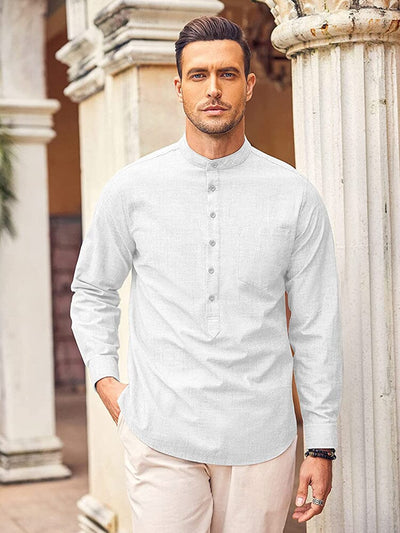 Long Sleeve Cotton Linen Henley Shirt (US Only) Shirts COOFANDY Store 