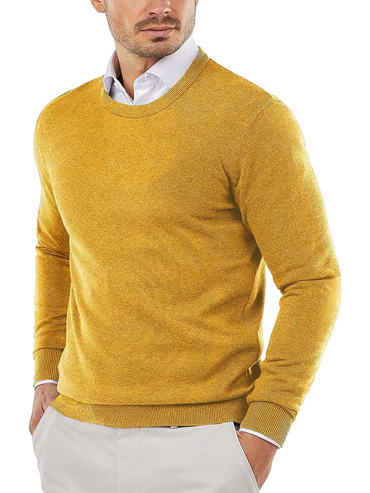 Crew Neck Slim Fit Pullover Knitted Sweater (US Only) Sweaters COOFANDY Store Yellow XS 