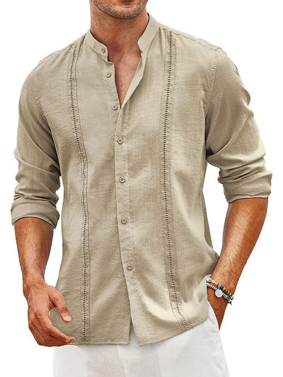 Embroidered Guayabera Linen Shirt (US Only) Shirts COOFANDY Store Khaki S 