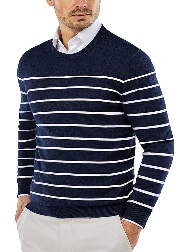 Trendy Crew Neck Pullover Knitted Sweater (US Only) Sweaters COOFANDY Store Navy/White Mariner Stripe XS 