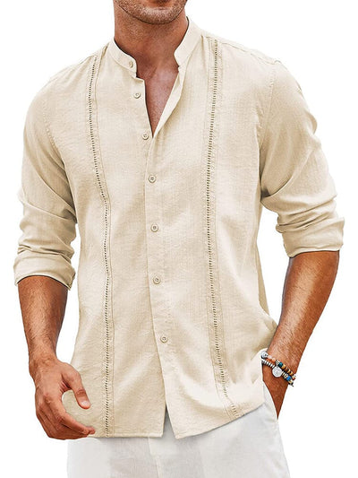 Embroidered Guayabera Linen Shirt (US Only) Shirts COOFANDY Store Beige S 
