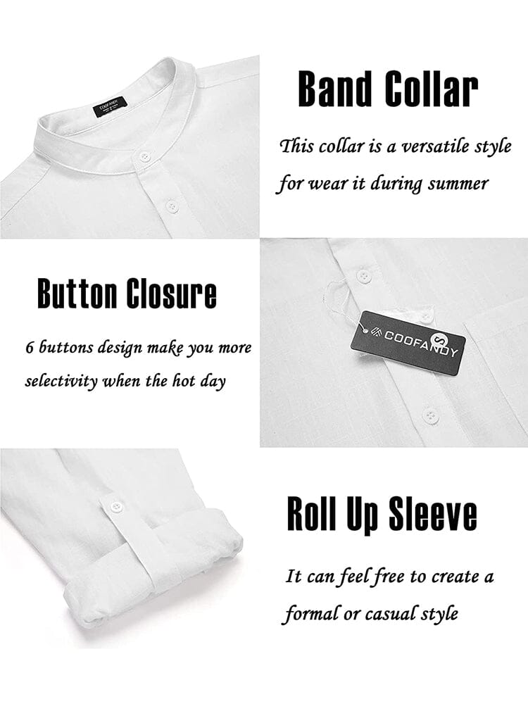 Long Sleeve Cotton Linen Henley Shirt (US Only) Shirts COOFANDY Store 