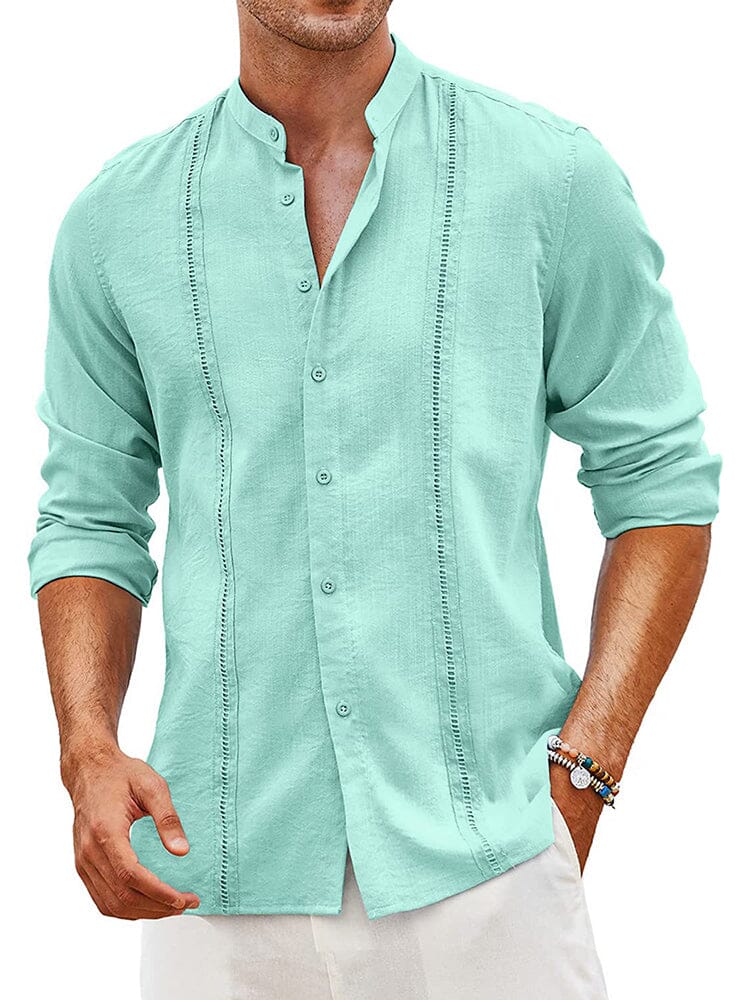Embroidered Guayabera Linen Shirt (US Only) Shirts COOFANDY Store Light Green S 