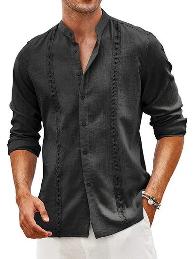 Embroidered Guayabera Linen Shirt (US Only) Shirts COOFANDY Store Black S 