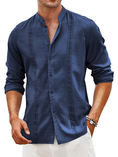 Embroidered Guayabera Linen Shirt (US Only) Shirts COOFANDY Store Navy Blue S 