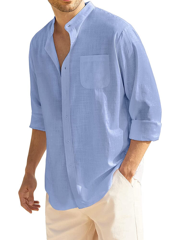 Cotton Linen Beach Button Down Shirt with Pocket (US Only) Shirts COOFANDY Store Sky Blue S 