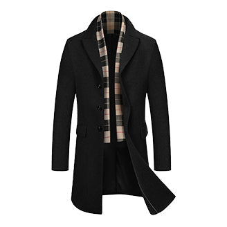 Wool Blend Coat with Detachable Plaid Scarf (US Only)