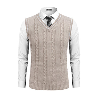V Neck Sleeveless Knitted Pullover Vest Sweater (Live Only)