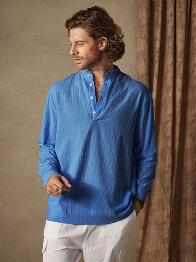 Casual Loose Fit Lightweight Cotton Linen Shirt Shirts coofandystore Blue S 
