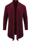 Knit Ruffle Drape Long Cardigan (US Only) Cardigans COOFANDY Store Wine Red M 
