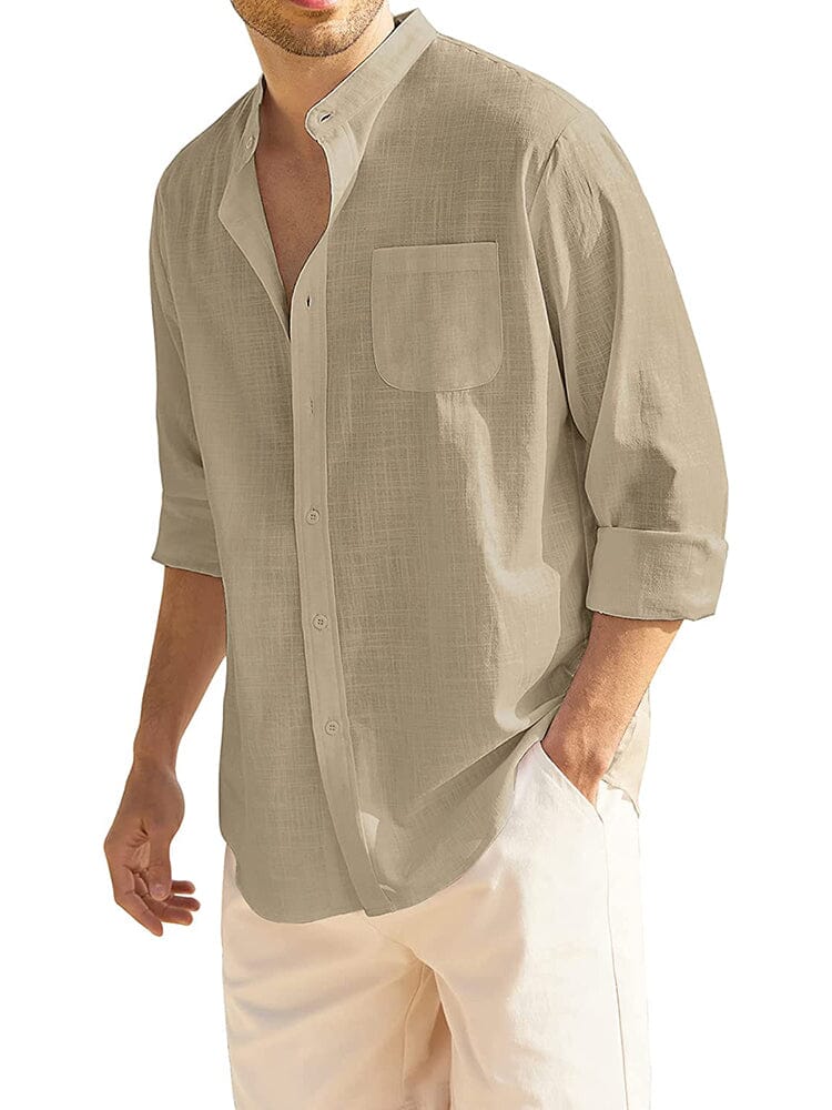 Cotton Linen Beach Button Down Shirt with Pocket (US Only) Shirts COOFANDY Store Dark Khaki S 