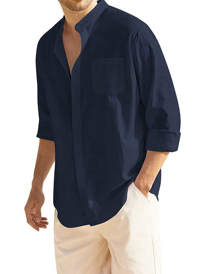 Cotton Linen Beach Button Down Shirt with Pocket (US Only) Shirts COOFANDY Store Navy Blue S 