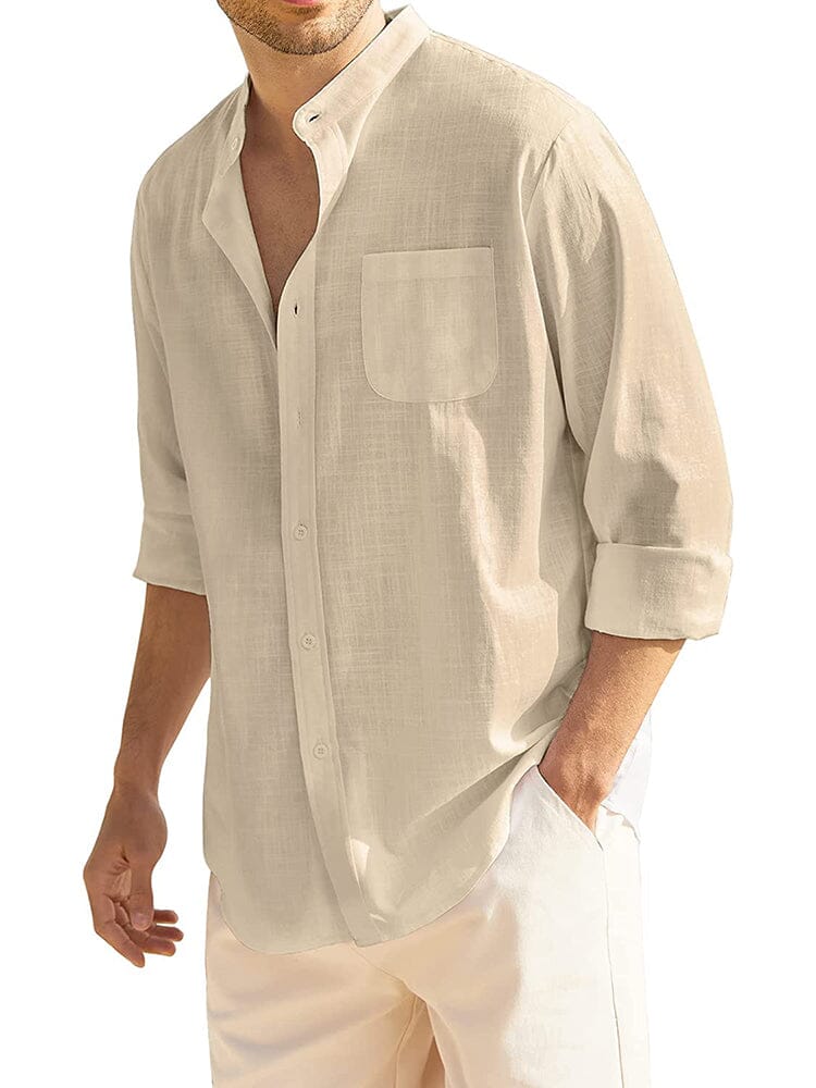 Cotton Linen Beach Button Down Shirt with Pocket (US Only) Shirts COOFANDY Store Khaki S 