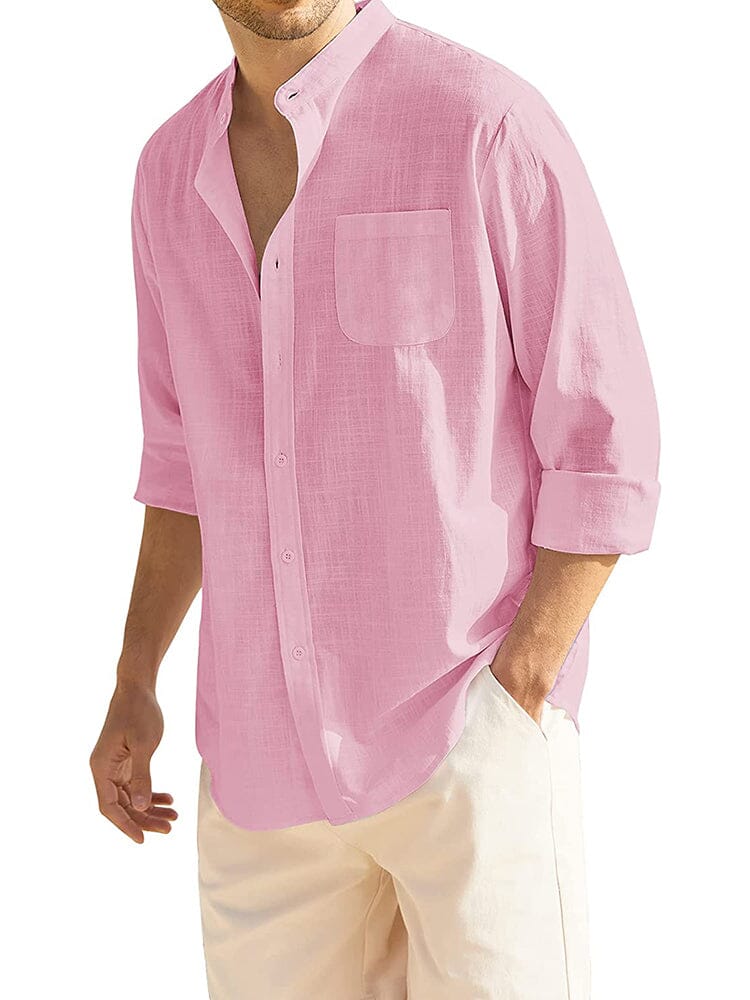 Cotton Linen Beach Button Down Shirt with Pocket (US Only) Shirts COOFANDY Store Pink S 