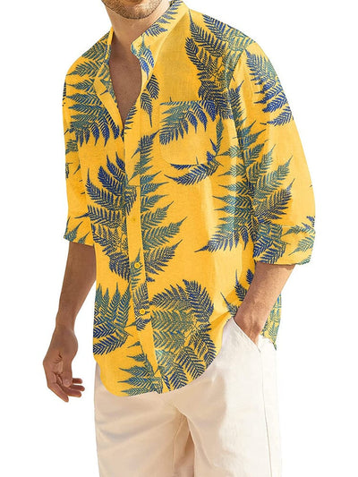 Cotton Linen Beach Button Down Shirt with Pocket (US Only) Shirts COOFANDY Store Yellow Floral S 