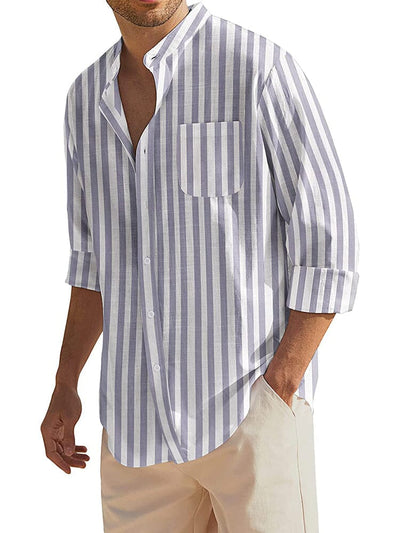Cotton Linen Beach Button Down Shirt with Pocket (US Only) Shirts COOFANDY Store Grey Striped S 