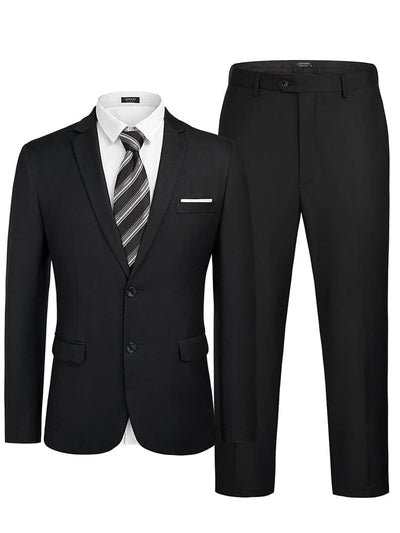 2 Piece Suits Set Slim Fit Tuxedo Jacket Suits (US Only) Suit Set coofandy Black S 