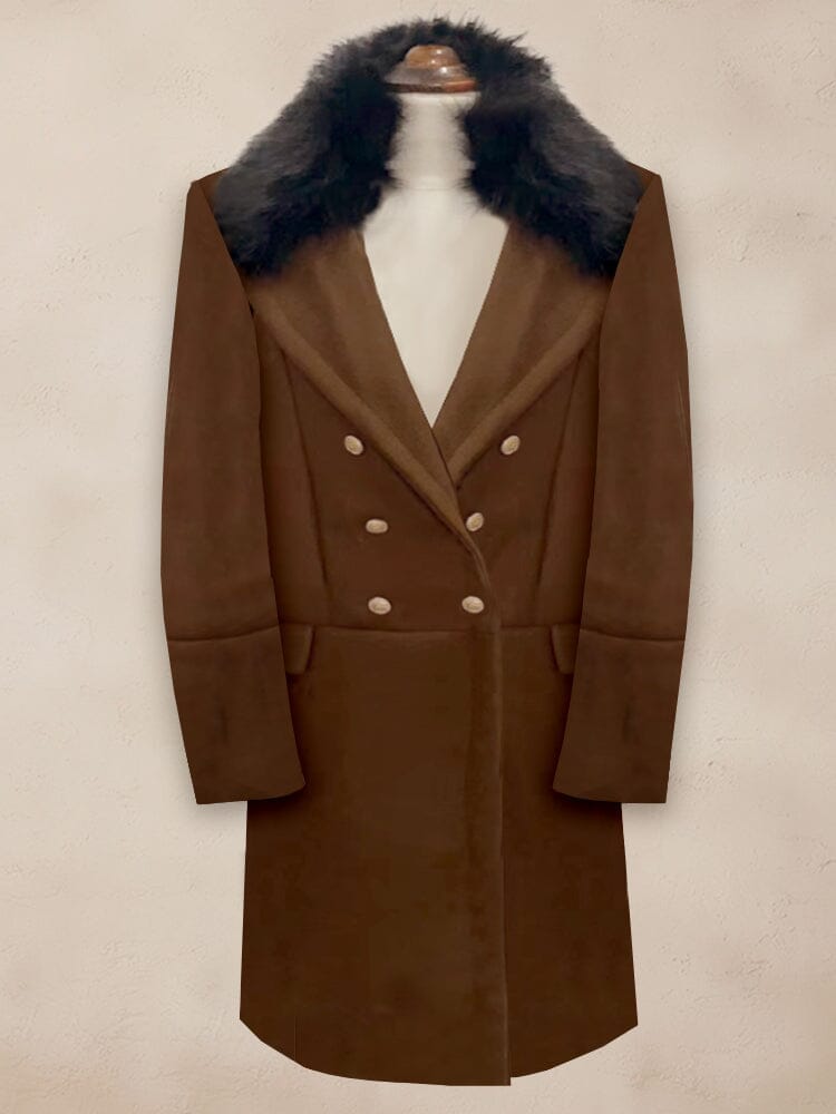 Vintage Double-Breasted Tweed Coat Coat coofandy Brown M 